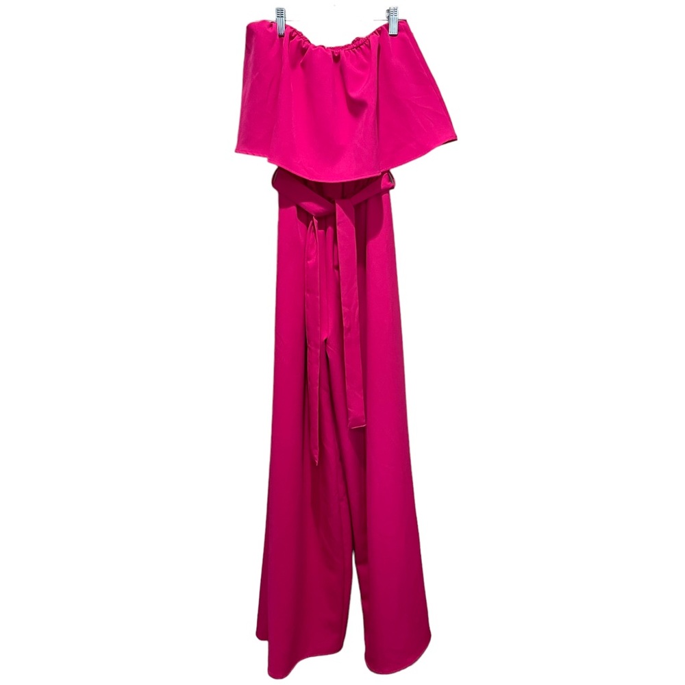 Strapless Wide-Leg Jumpsuit in Fuchsia